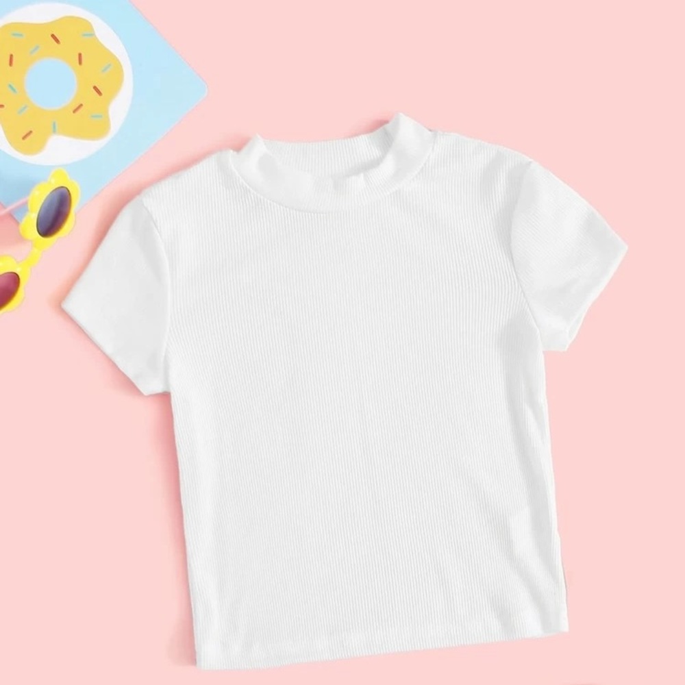 SHEIN White Short Sleeve Mock Turtleneck Crop Top Large 11 / 12